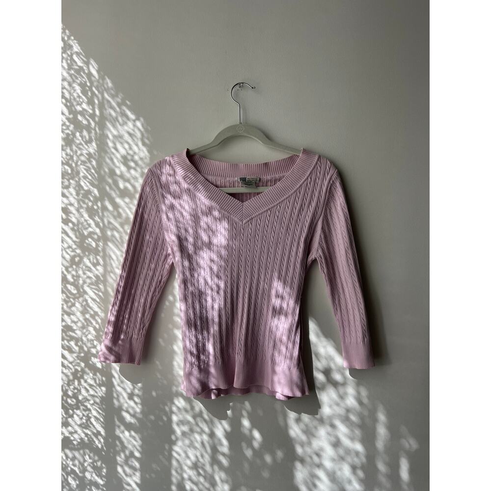 Y2K Vintage Faded Glory V-Neck Light Pink Fitted Sweater
